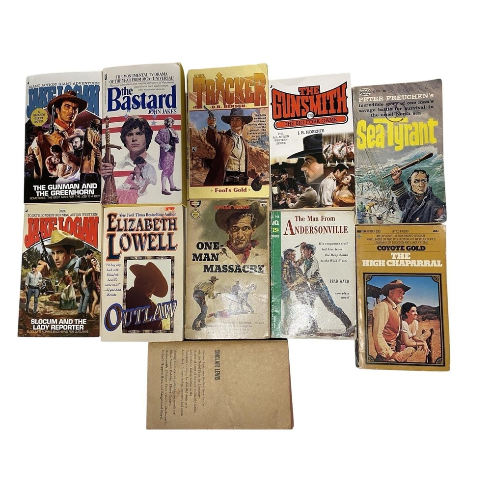Lot‎ of 11 Vintage Paperback Western Books Cowboys Old West American History Sea